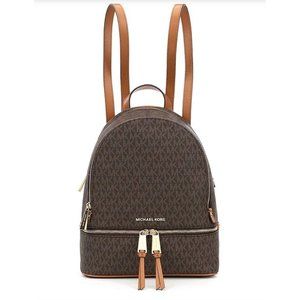 NWT Michael Kors Rhea Signature Logo Medium Backpack - Brown